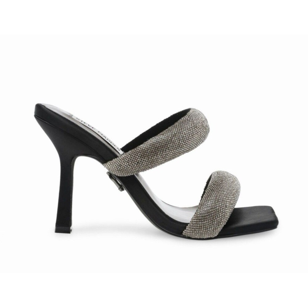 NWOB Steve Madden Harperr Slide Heel Sandal Glass Beads Black Silver Women Sz 7